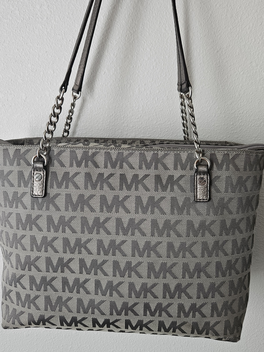 Michael Kors Gray MK Logo Chain-Handle Tote